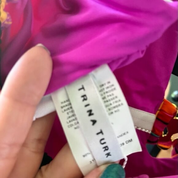 Trina Turk NWT Gemini Plunge Neck Printed One Piece Swimsuit In Multi Color SZ10 - Picture 15 of 16